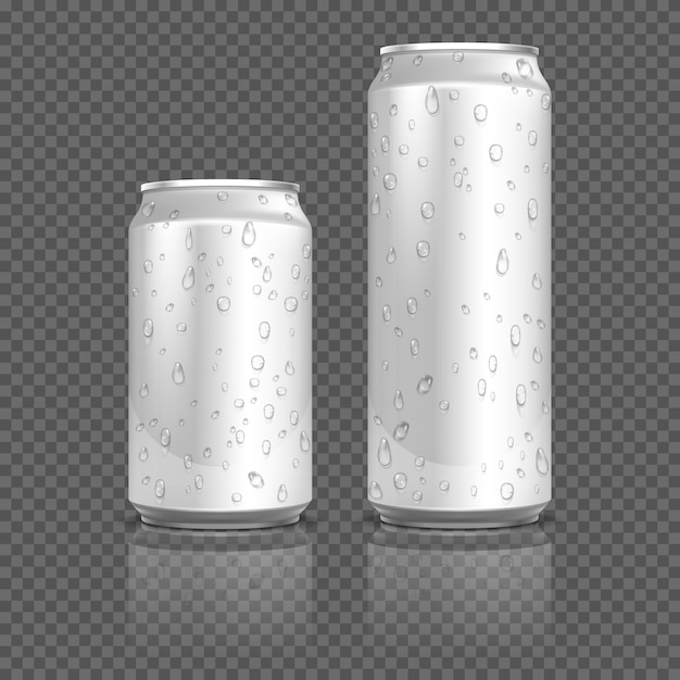 Latas De Aluminio Realistas Con Gotas De Agua Valores Vector Premium