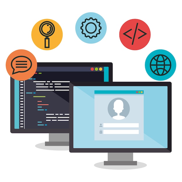 Los lenguajes de programación establecen iconos | Vector Premium