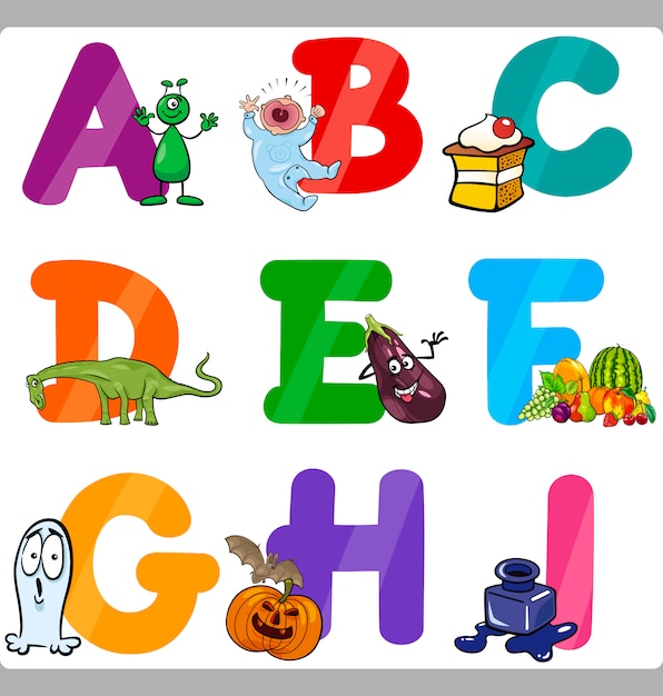Letras de alfabeto de dibujos animados de educación para niños | Vector