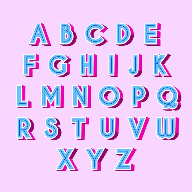 Letras azules del alfabeto retro 3d con sombras rosadas | Vector Gratis