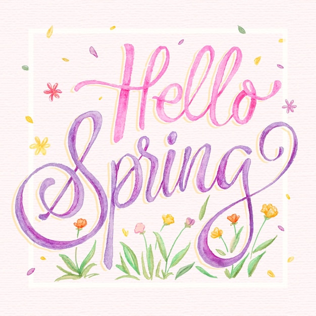 Letras De Hola Primavera Dibujadas A Mano Vector Premium