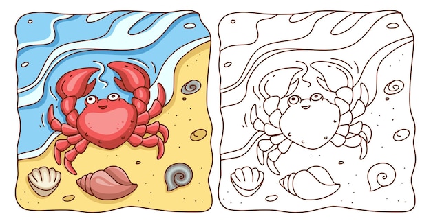 Libro para colorear de cangrejo de playa de ilustración de dibujos