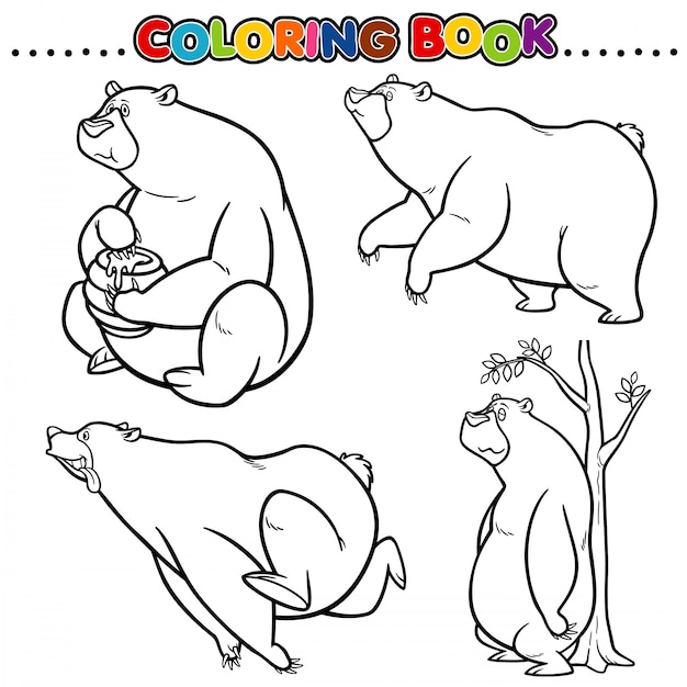 Libro Para Colorear De Dibujos Animados Oso Vector Premium