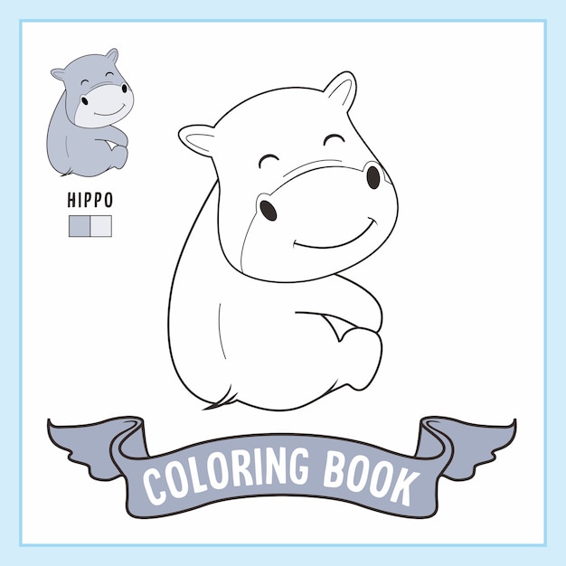 Libro De Paginas Para Colorear De Animales De Hipopotamo Vector