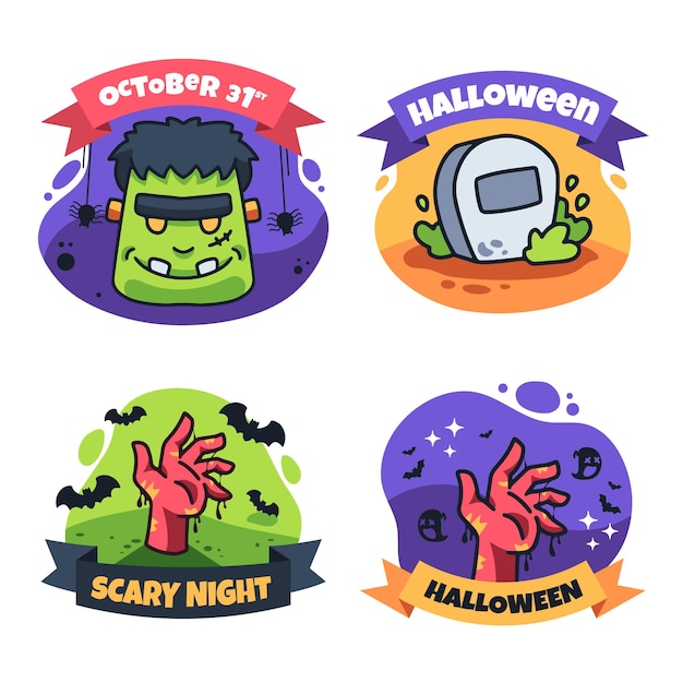 Linda Colecci N De Etiquetas De Halloween Dibujadas A Mano Vector Premium