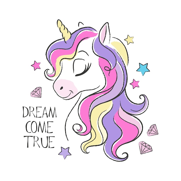 Linda Ilustracion Y Cita De Unicornio Vector Premium