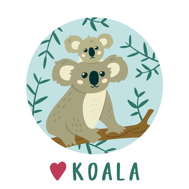 Linda Madre De Koala Con Bebe Koala Vector Premium