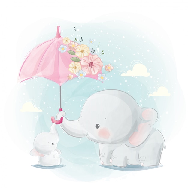 Linda mamá y bebé elefante | Vector Premium