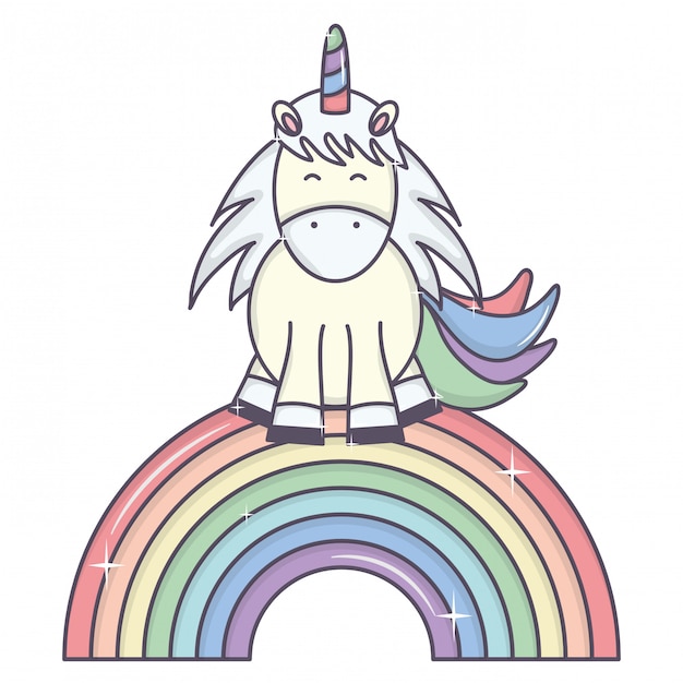 Lindo Adorable Unicornio Y Arcoiris | Vector Gratis