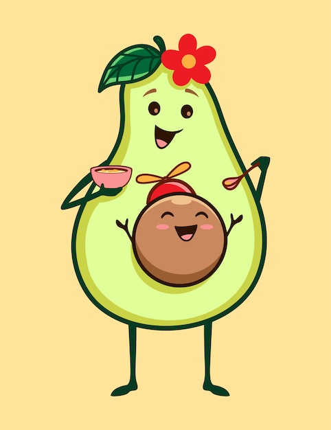 Lindo Aguacate De Mama Y Bebe Vector Premium