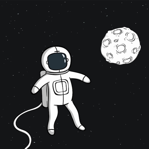 Lindo Astronauta Flotante Con Luna En El Espacio Vector Premium