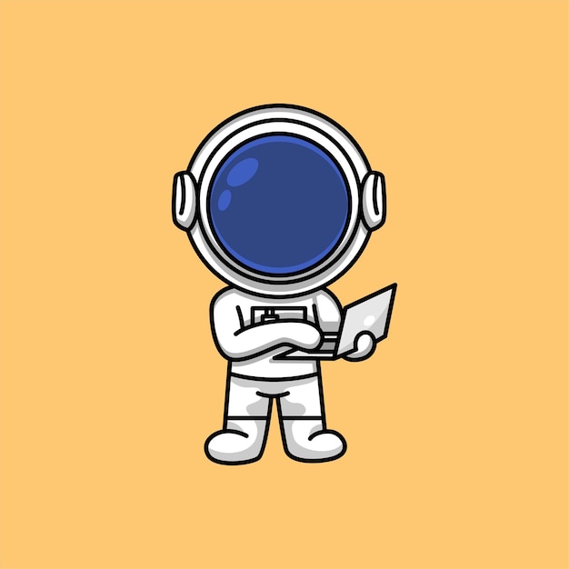 Lindo Astronauta Trabajando En La Ilustración De Dibujos Animados Portátil Vector Premium 4508