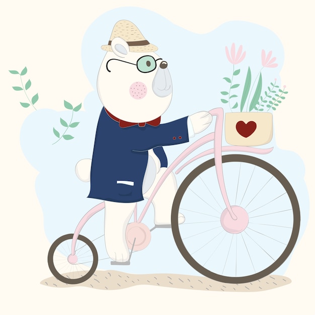 El lindo bebé oso en bicicleta Vector Premium