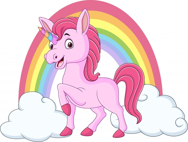 Lindo Bebe Unicornio Con Nubes Y Arcoiris Vector Premium