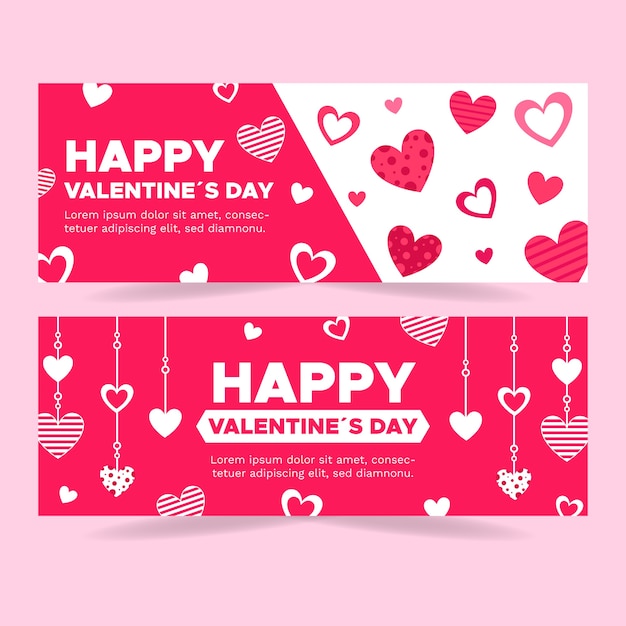 Lindo Conjunto De Banners De San Valentín Plana Vector Gratis