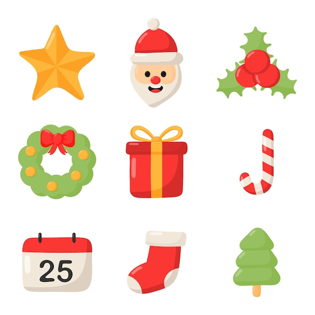 Lindo Conjunto De Iconos Planos De Navidad Aislado Sobre Fondo Blanco Vector Premium 7094