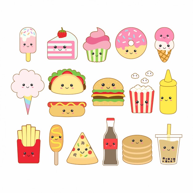 Lindo dibujo de comida chatarra kawaii | Vector Premium