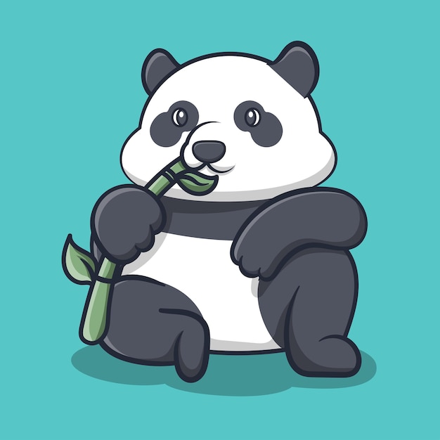 Lindo diseño de panda come bambú Vector Premium