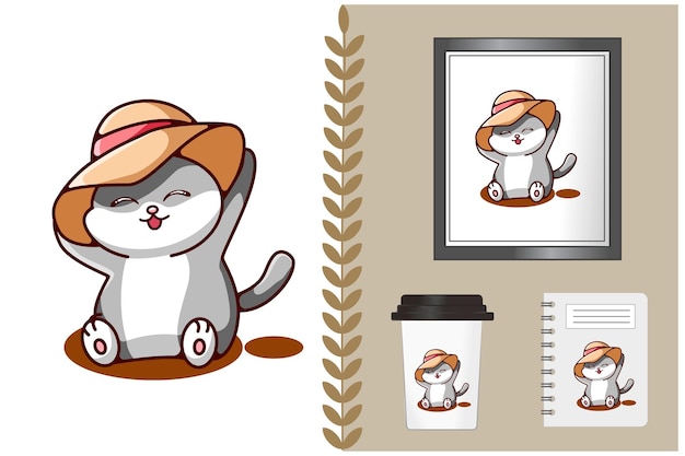 Lindo Y Divertido Gato Con Sombrero Ilustraci N De Dibujos Animados