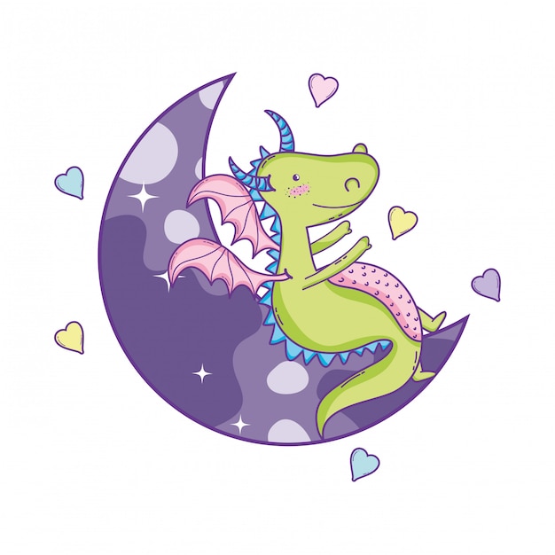 Lindo dragon en la luna | Vector Premium