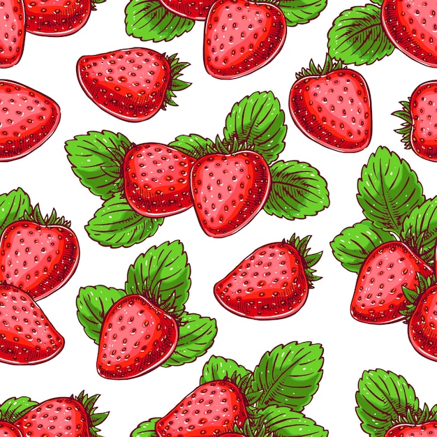 Lindo Fondo Transparente Con Deliciosas Fresas Maduras Ilustraci N Dibujada A Mano Vector Premium