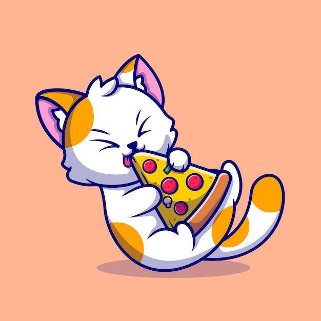 Dibujos Animados Lindo Gato Comiendo Pizza Vector Premium Porn Sex