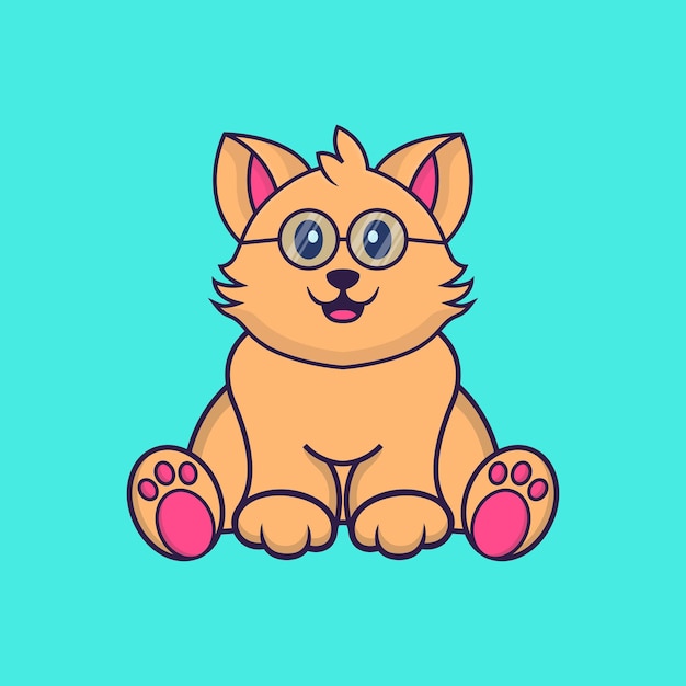Lindo gato está sentado concepto de dibujos animados de animales aislado Vector Premium