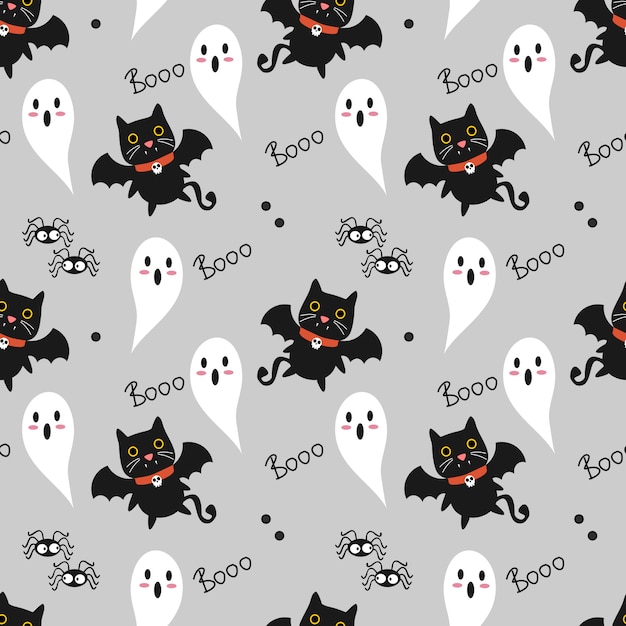 Lindo gato vampiro de patrones sin fisuras Vector Premium