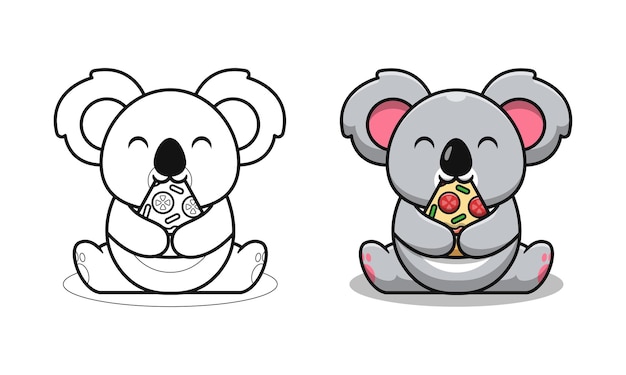 Lindo Koala Comiendo Pizza Dibujos Para Colorear Para Ninos Vector Premium