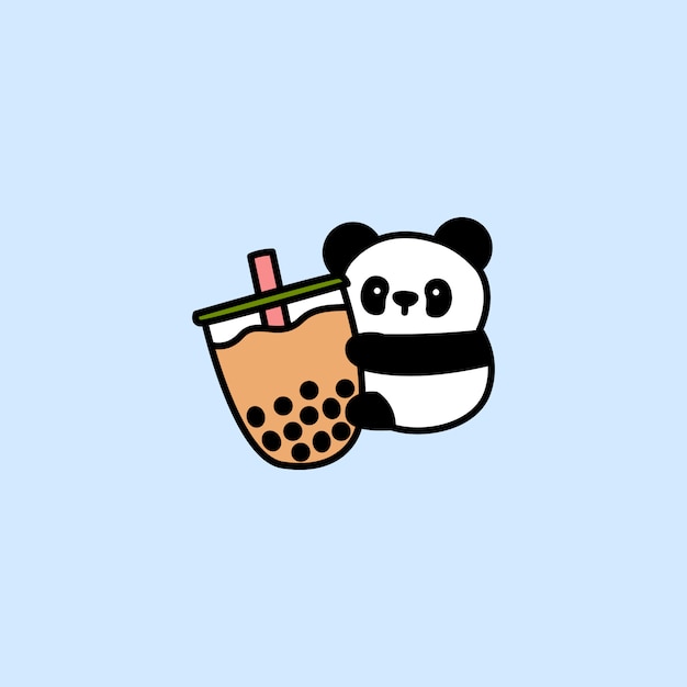 Lindo Panda Ama Dibujos Animados De Té De Burbujas Vector Premium