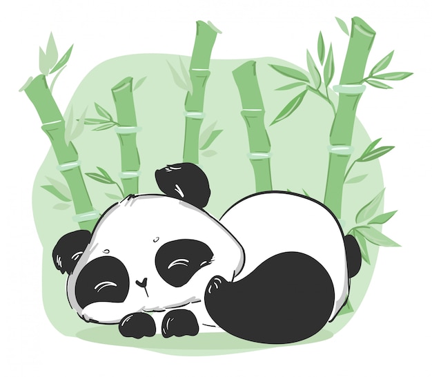 Lindo Panda Y Bambú Ilustración Personaje Animado Vector Premium 