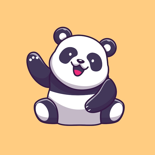 Lindo Panda Waving Hand Icon Illustration Personaje De Dibujos Animados De La Mascota De Panda 