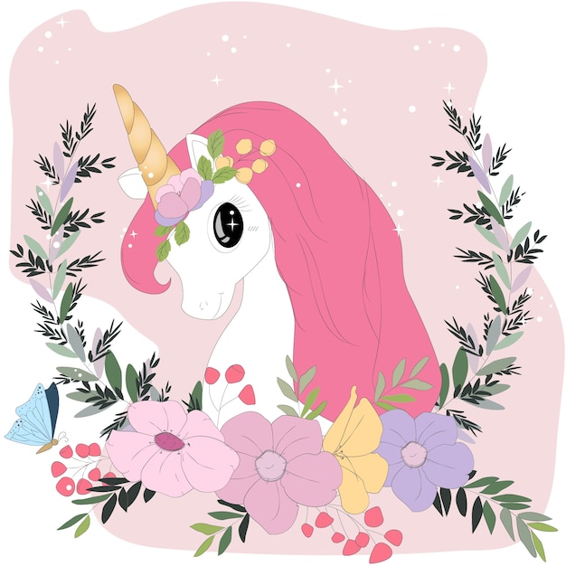 Lindo Pastel Unicornio De Dibujos Animados En Colores Pastel Flor