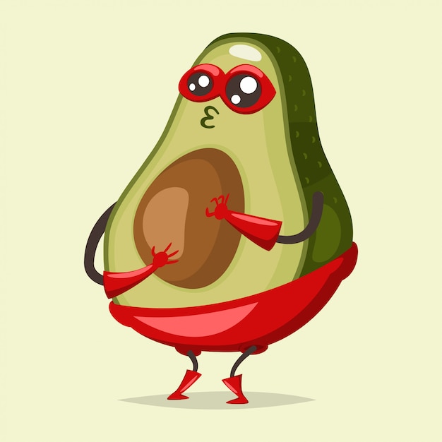 Lindo personaje de dibujos animados de aguacate en una ilustración de