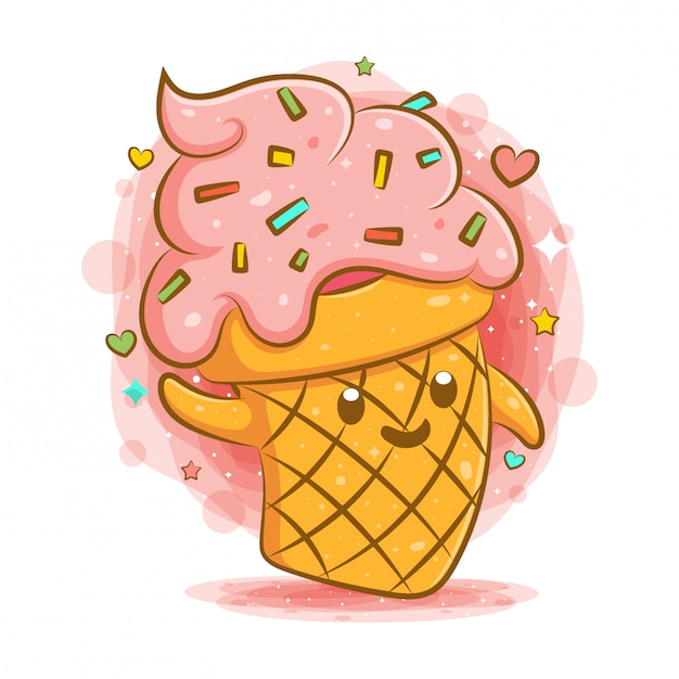 Lindo Personaje De Dibujos Animados Kawaii Helado Vector Premium