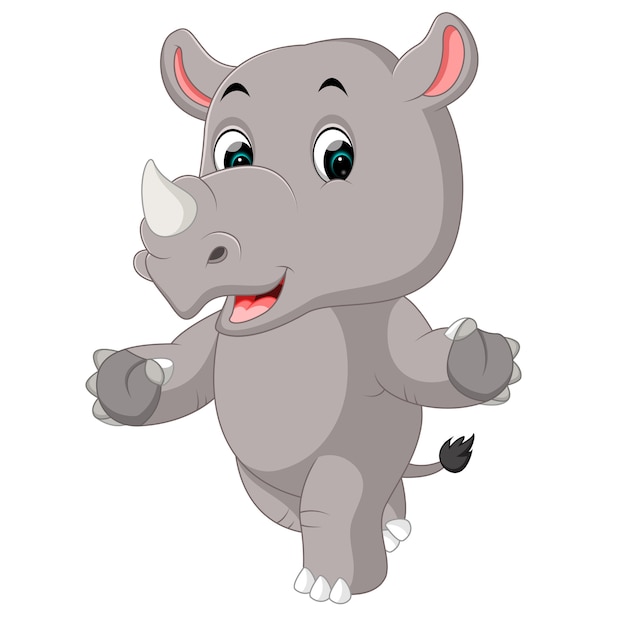 Lindo Rinoceronte De Dibujos Animados Vector Premium