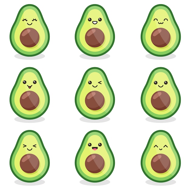 Lindo Set De Aguacate Kawaii Vector Premium