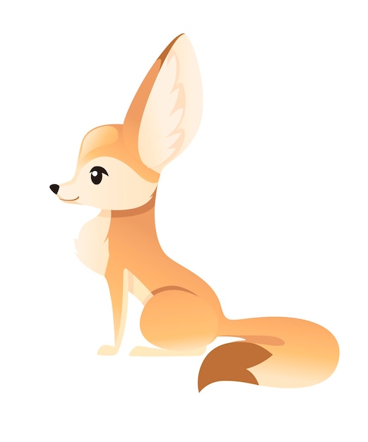 Lindo Zorro Fennec Sentarse En El Piso Ilustracion Dibujos Animados Diseno Animal Fondo Blanco Vista Lateral Vector Premium