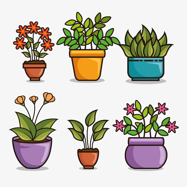 Lindos dibujos animados de plantas hermosas de la casa | Vector Premium