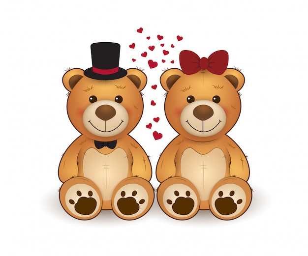 Lindos Dos Osos De Peluche Enamorados Vector Premium