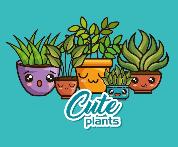 Lindos Y Encantadores Dibujos De Plantas De Casa Kawaii Vector Premium