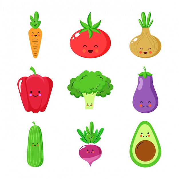 Lindos Personajes De Dibujos Animados De Verduras Vector Premium
