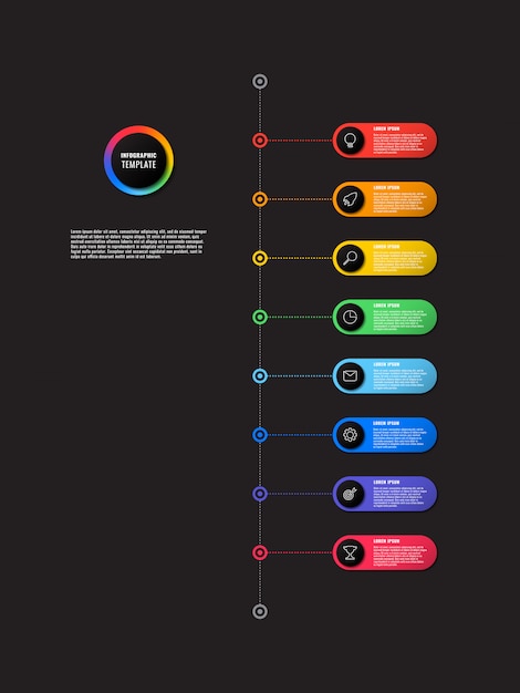 Línea de tiempo vertical infografía con elementos redondos Vector Premium