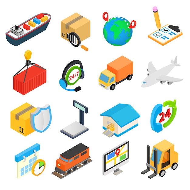 Logística isométrica conjunto de iconos 3d Vector Premium