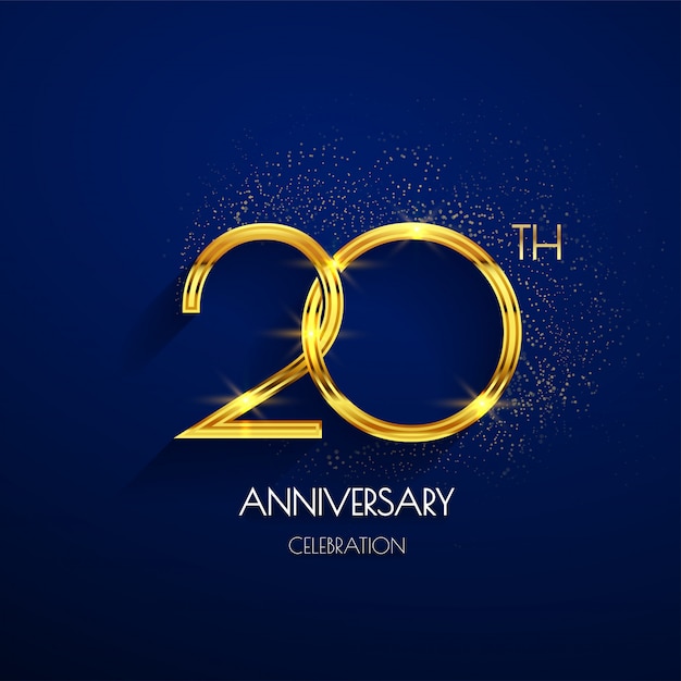 Logo Del 20 Aniversario Con Lujo Dorado Aislado Sobre Fondo Azul