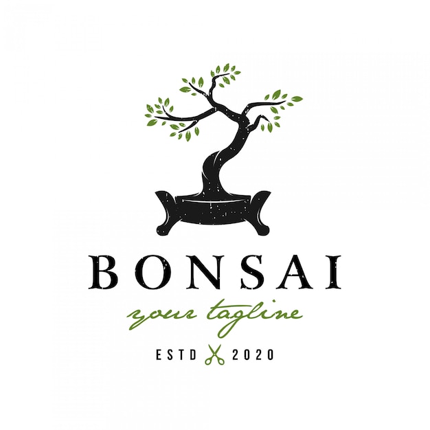 Logo de bonsai de estilo retro vintage premium | Vector Premium