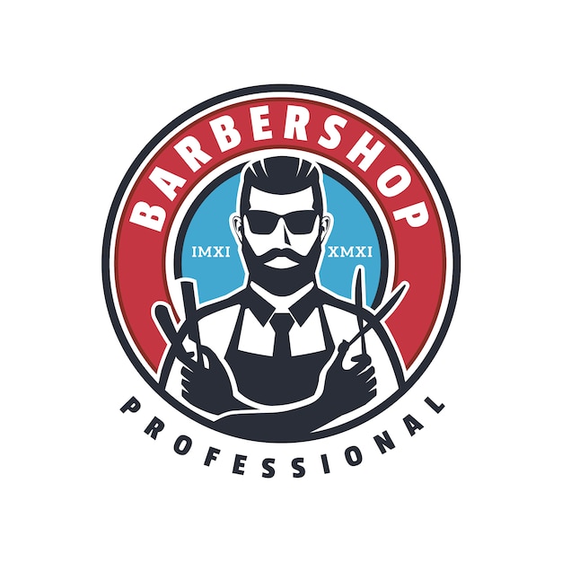 Logo Con Diseno De Barberia Vector Premium