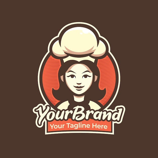 Logo De Mujer Chef Para Pasteleria Restaurante Cafeteria Logo Ilustracion Mascota Vector Premium