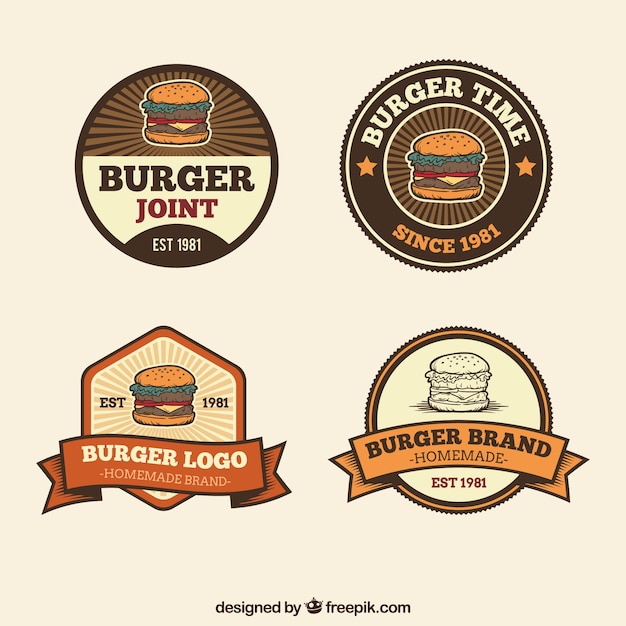Logos de hamburguesas decorativos en estilo retro | Vector Gratis