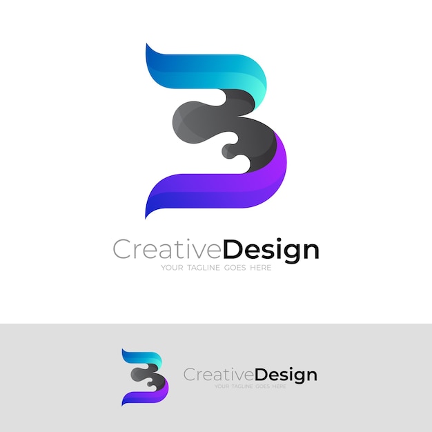 Logotipo De B Con Diseño Colorido 3d, Iconos Simples | Vector Premium